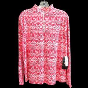 Ibkul Long Sleeve 1/4 Zip Top Women Sz XL Barbara Mock Neck Watermelon White New